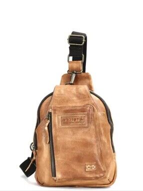 BED|STU Leather Sling Bag in Tan with Black Strap
